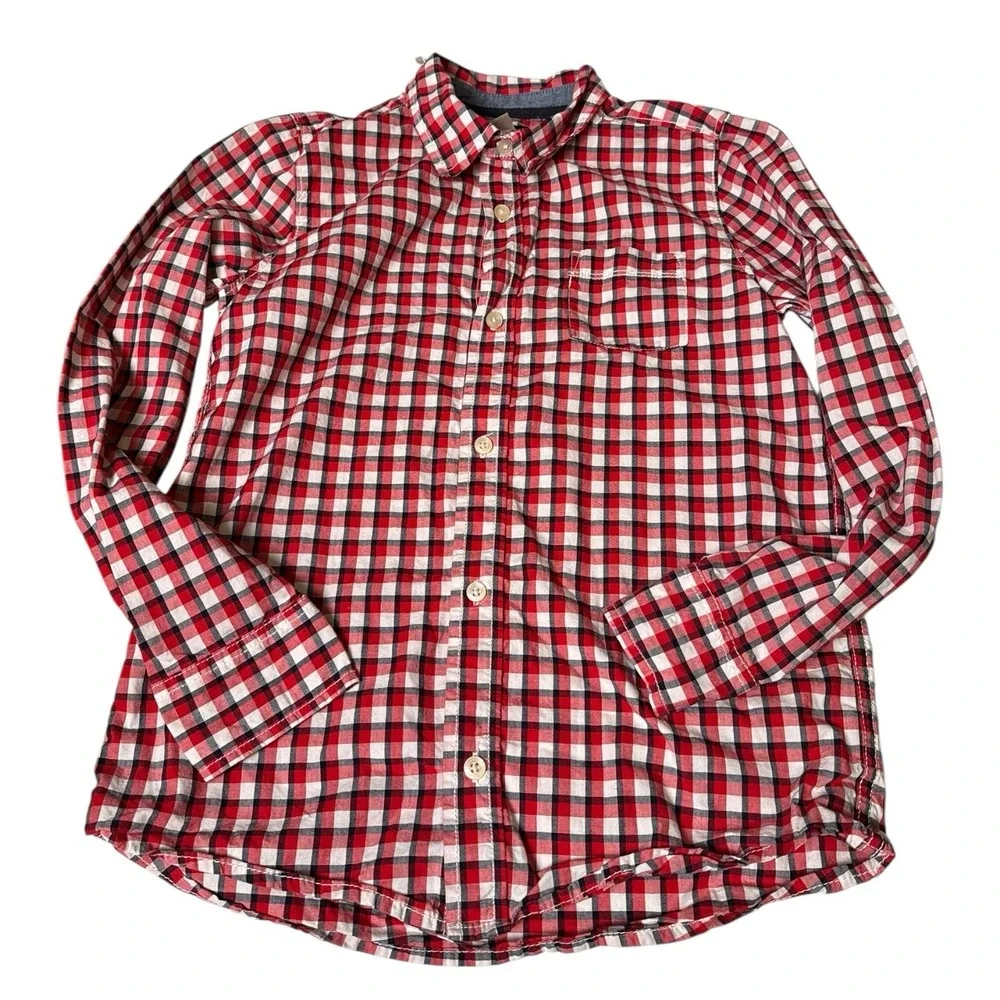 Osh Kosh Boy's Flannel Plaid Shirt Plaid‎ Size 14 Red Blue Button Down Farm 474